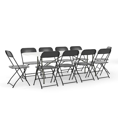 Flash Furniture Plastic Event Fold Table Set RB-3096F-10-LEL3-BK-GG